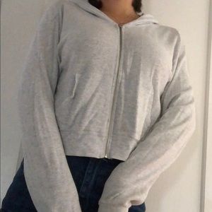 A simple light gray waffled cropped zip up.